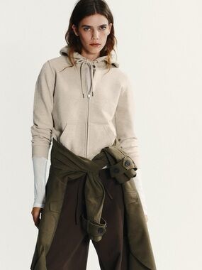 Zara Cream 100% Cotton Zip-Up Hoodie